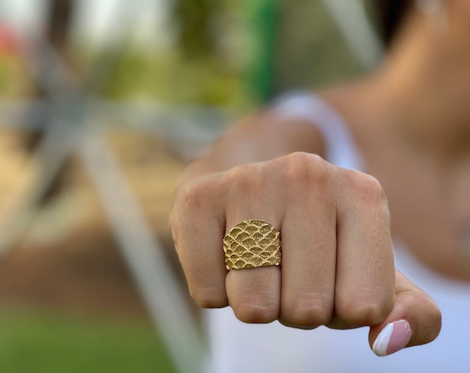 Adjustable Ring House of Dragon Ring Fish Scale Matte Gold Wedding Band Statement Ring 14K Gold Alternative Engagement Ring