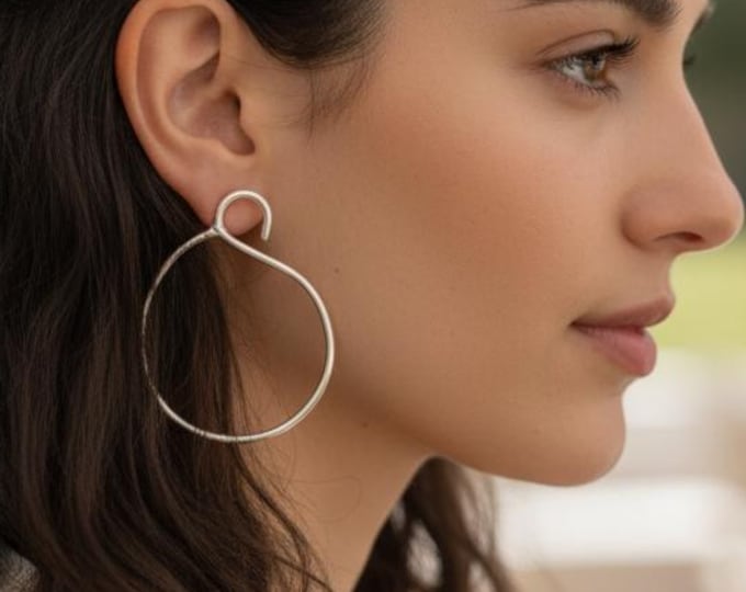 Minimalist Sterling Silver Hoop Earrings | Handmade Modern Small Hoops | Curved Silver Earrings | Christmas Gift for Her | Holiday Jewelry