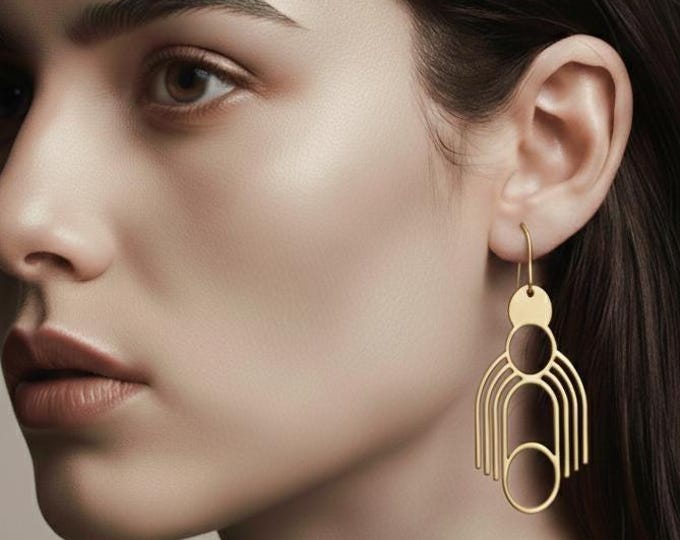 Gold Geometric Statement Earrings – Large Modern Dangle Earrings – Minimalist Architectural Jewelry Gift for Her