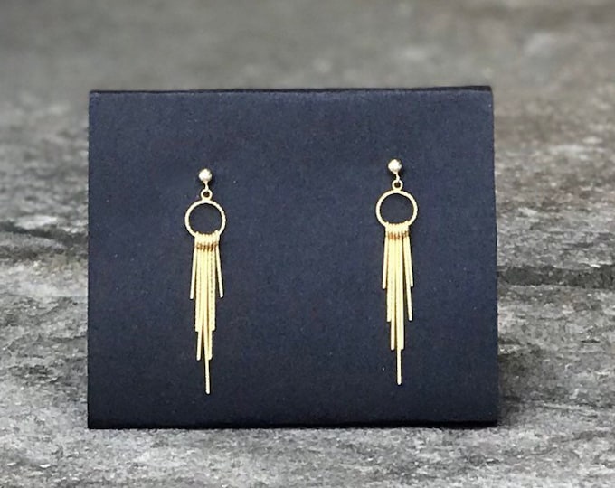Long Dangle Fringe Earrings 14K Gold Avant Garde Jewelry Earrings Boho Chic Israeli Designers Trending Now