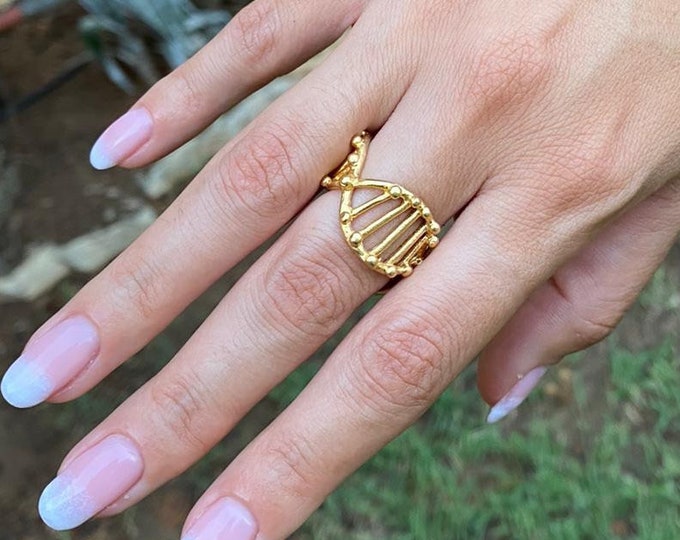 Adjustable Biology Ring, Matte Gold DNA Ring Wedding Band, Contemporary Statement 14K Gold Bohemian Alternative Ring