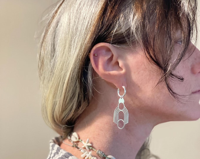 Silver Striped Dangle Earrings - Eclectic and Modern