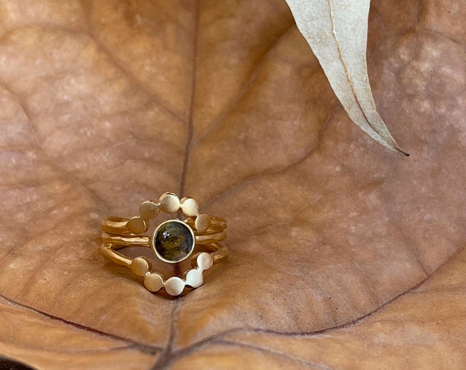 Adjustable Tiger Eye 14K Gold Plated Open Crown Ring, Boho Art Deco Statement Fantasy Ring, Unique Jewelry Findings