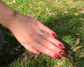 Unique Adjustable Gold Played Ring, Waves Contemporary Gold Ring, Modern Art Deco Long Ring, Ocean Jewelry Findings