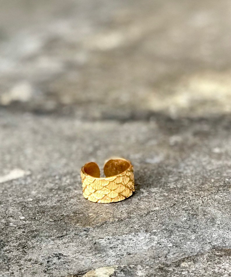 Dragon Gold Adjustable Ring Fish Scale Contemporary Jewelry 14K Gold ...