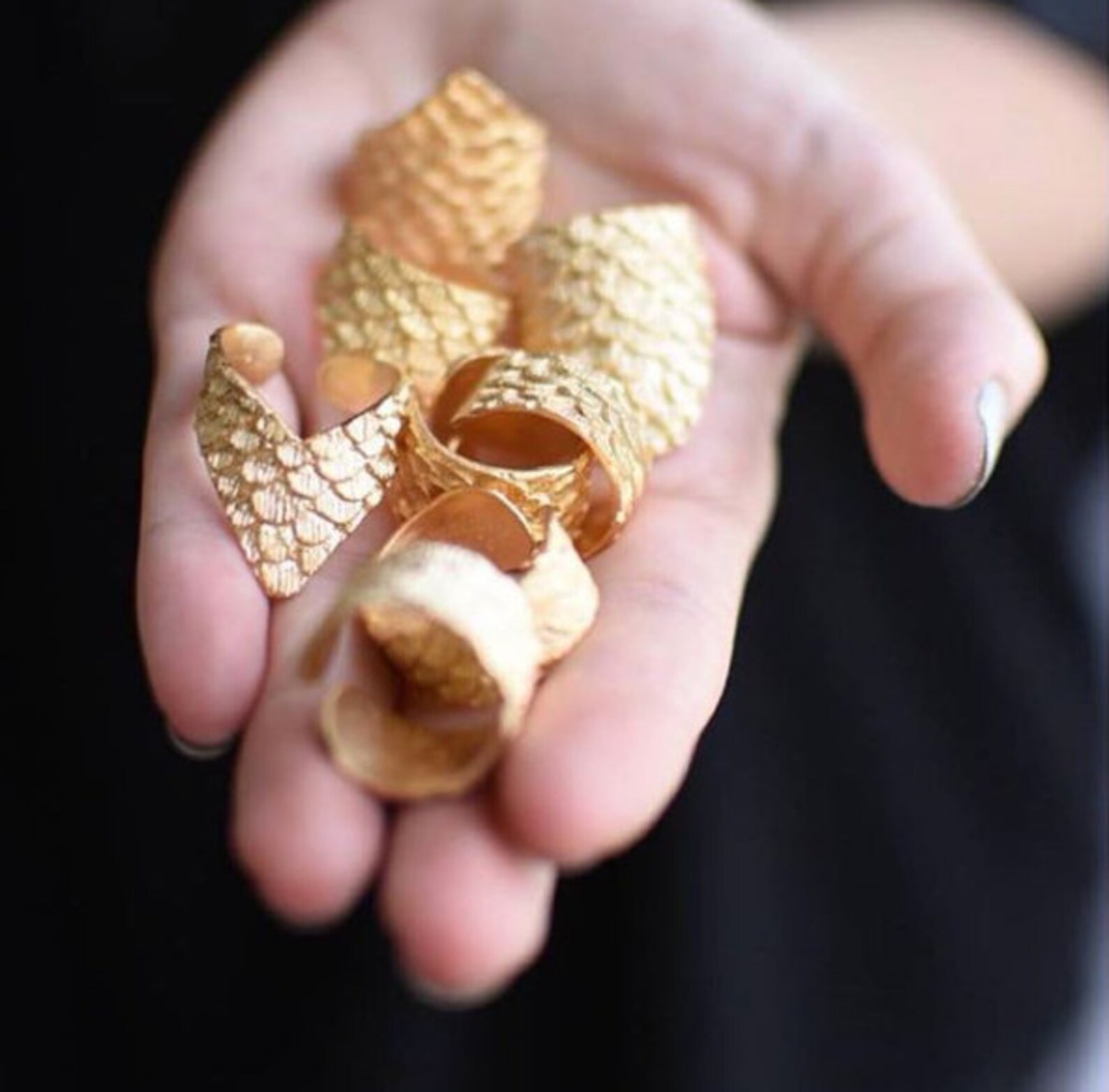 Dragon Gold Adjustable Ring Fish Scale Contemporary Jewelry 14K Gold ...