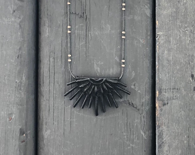 Black Sun Punk Men Necklace, Oxidized Silver Pendant Wednesday Adams, Black Goth Pendant Oxidized Silver Necklace