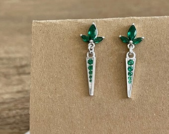 Emerald Green Dainty  Dangle  Earrings Gift for holiday bridal Jewelry green earrings emerald green gift for her, silver earrings