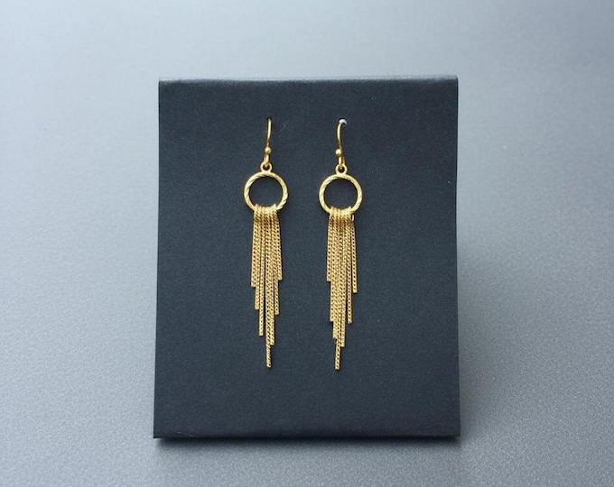 Gold Dangle Fringe Earrings | 14K Micron Plated Earrings for Women | Gold Filled Hooks | Boho Chic Jewelry Handmade in Israel