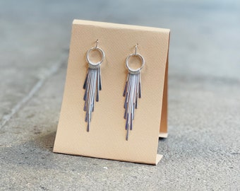 Oxidized Silver Fringe Dangle tassel Earrings, Silver Jewelry, Bohemian Long Fringe Earrings, Best Selling Items, Trendy Jewelry, waterfall