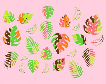 A3 A4 Pink Summer Tropical Nature Printable Leaves Gift Wrap, Unique Design Birthday Gift Wrapping Paper Instant Download Graphic Gift Wrap