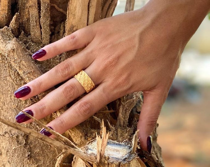 Dragon Gold Adjustable Ring Fish Scale Contemporary Jewelry 14K Gold Plated Art Deco Ring Summer Jewelry
