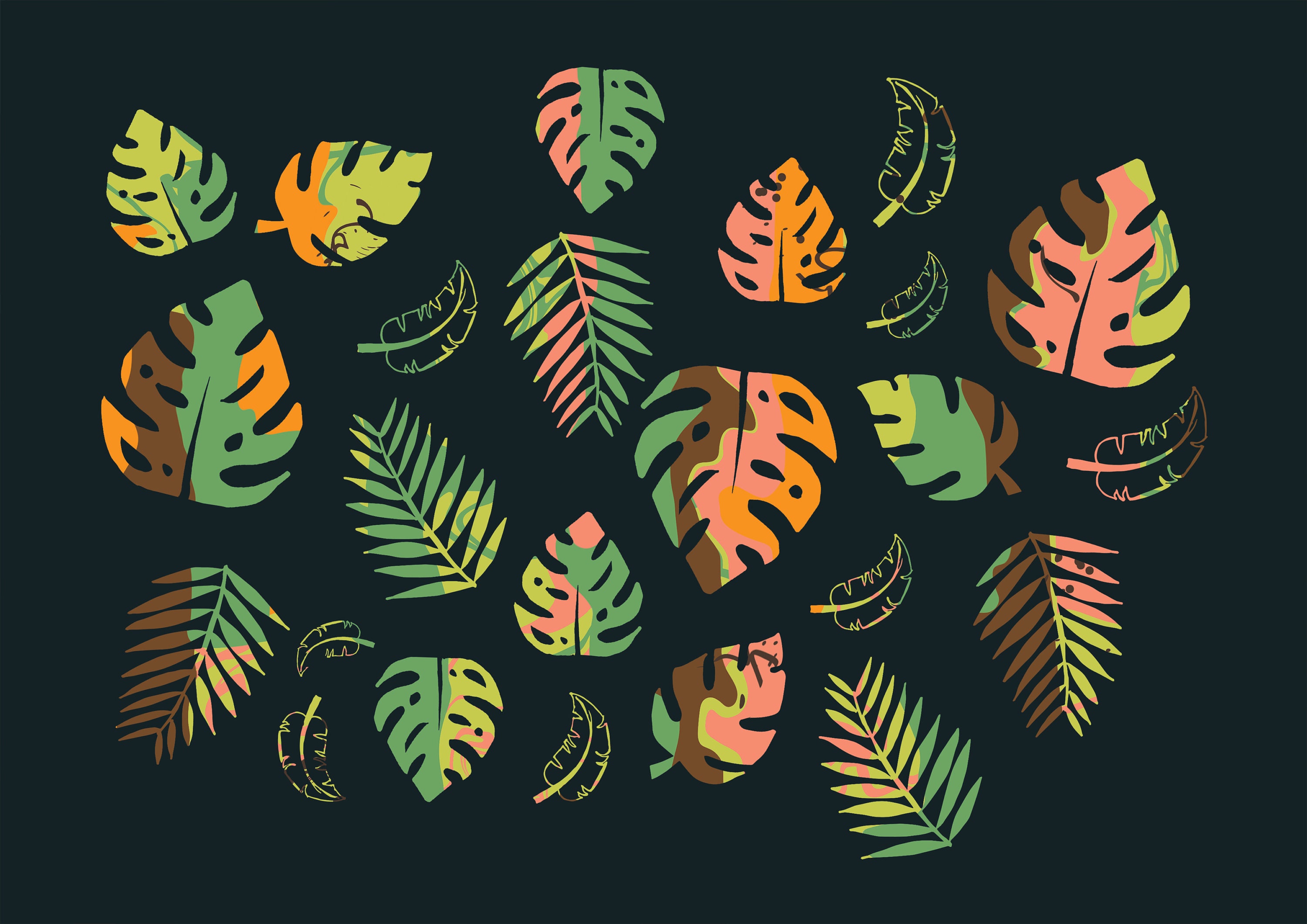 A3 A4 Winter Leaves Tropical Printable Nature Wrapping Paper, Instant