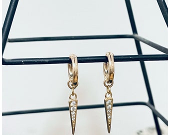 Dainty gold Earrings CZ Charm Gold filled Hoops, Bridesmaid Jewelry, delicate earrings, Huggie Earrings, minimal earrings, Hoop Earrings,