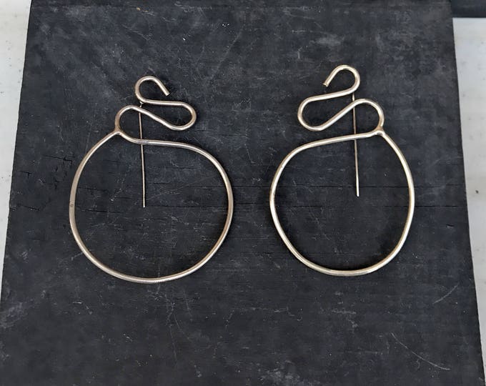 Silver Hoops Circle Threader Earrings Unique Jewelry Offbeat Minimalist Urban Earrings Women Jewelry Gifts for Her Unique Handmade Design