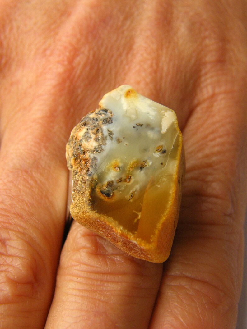 Jewelry Set, Blue Amber Pendant and Ring image 5