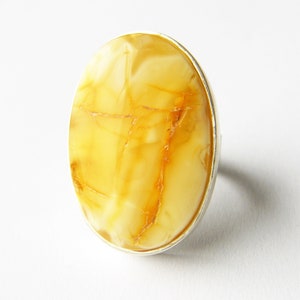 Baltic Amber Statement Ring, Amber Ring, Modern Amber and Silver, Amber Jewellery, Adjustable Ring, for her, gift box, unique handmade