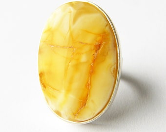 Baltic Amber Statement Ring, Amber Ring, Modern Amber and Silver, Amber Jewellery, Adjustable Ring, for her, gift box, unique handmade