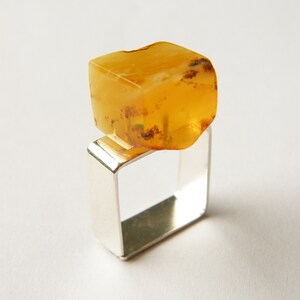 Ring, genuine Amber Ring,matte Silver 925 rail, YELLOW GOLD, nuggets, raw amber, Anello argento,Sølv ring,Bernsteinring,giftbox, Unique NEW