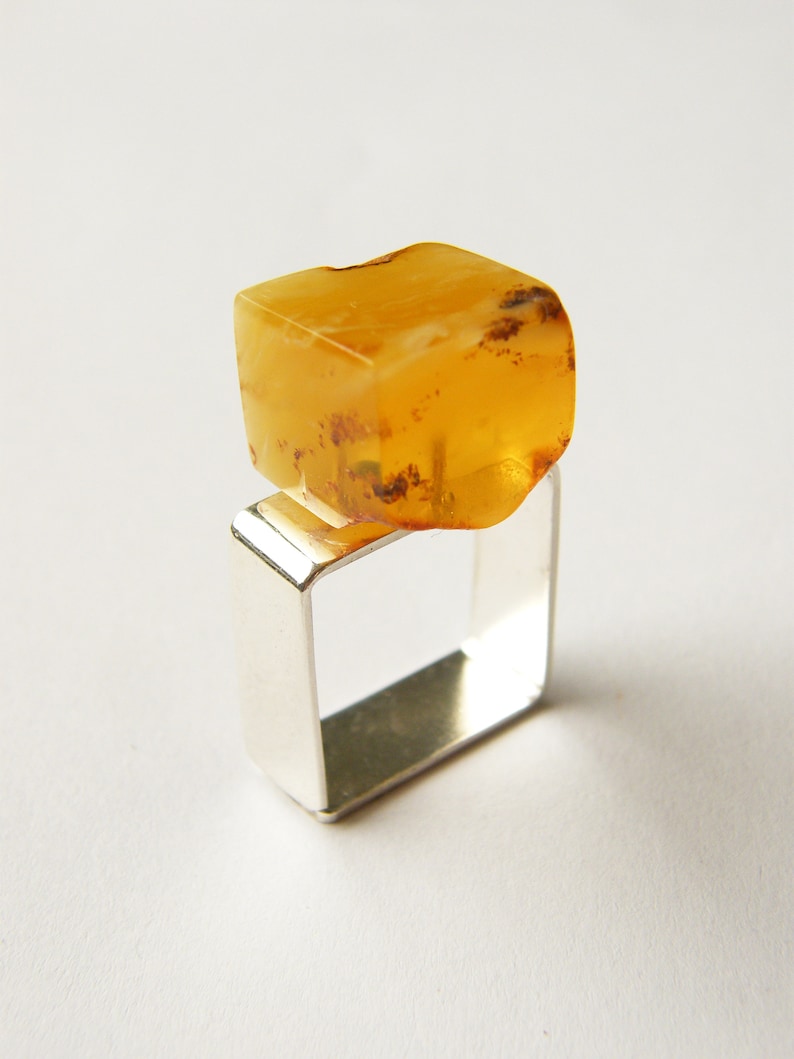 Ring, genuine Amber Ring,matte Silver 925 rail, YELLOW GOLD, nuggets, raw amber, Anello argento,Sølv ring,Bernsteinring,giftbox, Unique NEW image 1
