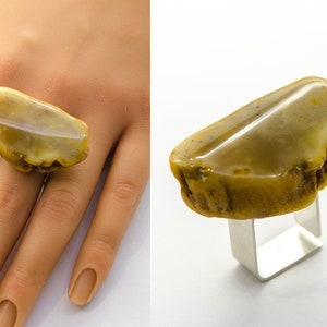 Amber Ring, baltic  amber, green, brown, sterling Silver ring, genuine amber, modern design, for her, gift box, New,UNIQUE-Handmade