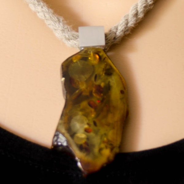 Amber Pendant, GREEN GREY genuine amberstone, ambre, bernstein, silver 925, Silver 925 New UNIQUE