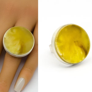 Anillo de ámbar, amarillo, multicolor, riel de plata esterlina mate 925, ámbar genuino, diseño moderno, ajustable, gifbox, NUEVO - ÚNICO Hecho a mano
