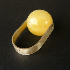 Milky Yellow Baltic Amber Ring, Matte Sterling Silver