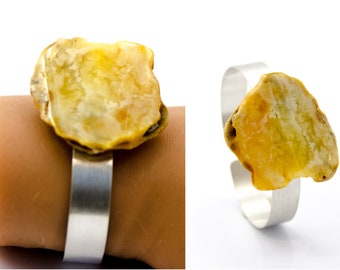 Amber bracelet, matte silverrail, genuine amberstone, yellow, white, brown polished, modern, woman, gift,  NEW, UNIQUE Handmadeorange