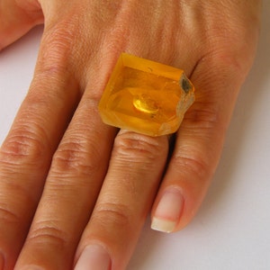 Bague Ambre, Miel, orange, jaune, rail Argent massif, ambre véritable, pépites, design moderne, pour elle, coffret cadeau, Neuf, UNIQUE Fait main image 2