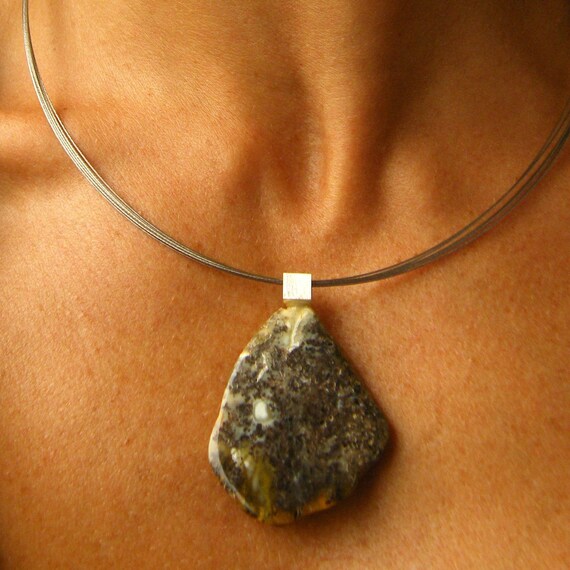 Amber Pendant UNIQUE-Handmade giftbox New for she nuggets sterling Silver 925 YELLOW natur amberstone modern design with chain