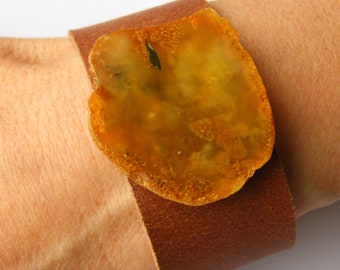 Amber bracelet, natural leather,  yellow genuine amberstone,  amberstone, for him or she, Men bracelet, NEW, UNIQUE Handmade