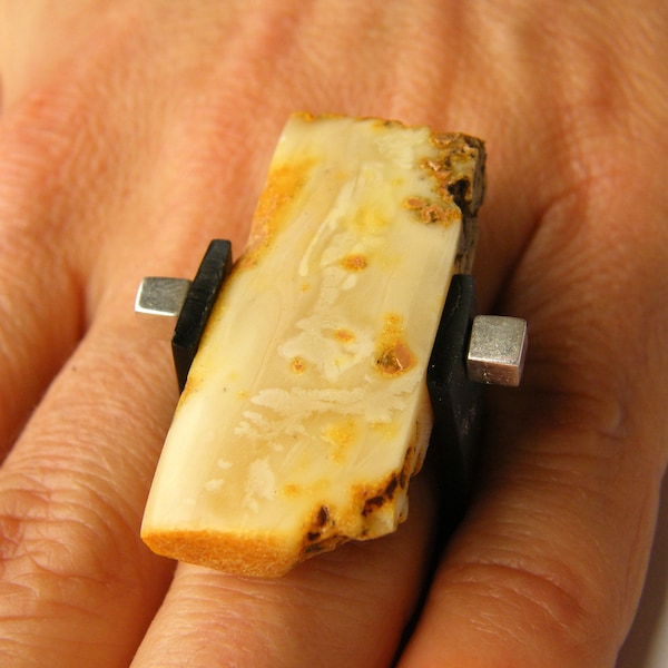 Amber Ring, sterling Silver 925 milky brown, genuine amberstone,modern design,for she,giftbox,New,UNIQUEHandmade