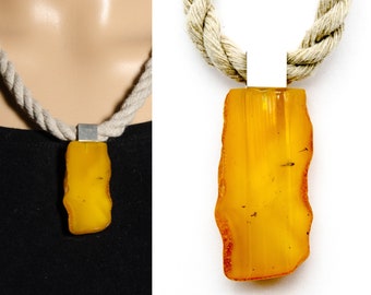 Pendentif ambre, argent 925, ORANGE jaune, pour femme, avec chaîne, coffret cadeau, pierre d'ambre véritable, unisexe fait main