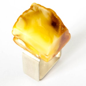 Ring, Amber Ring Sterling Silver 925, Honey, modern design, gift for her, gift box, genuine Amber Jewelry UNIQUE - Handmade