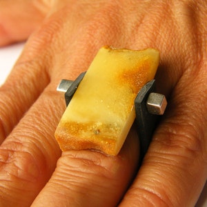 Ring, baltic amber, sterling Silver 925, Yellow, Handmade, Unique