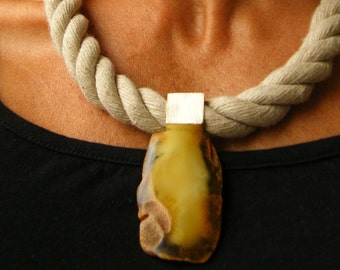 GREY YELLOW Amber Pendant, Pendant wiht chain, genuine Amberstone, sterling Silver 925, Amber jewerly, Handmade jewellery, Bernstein, Unique