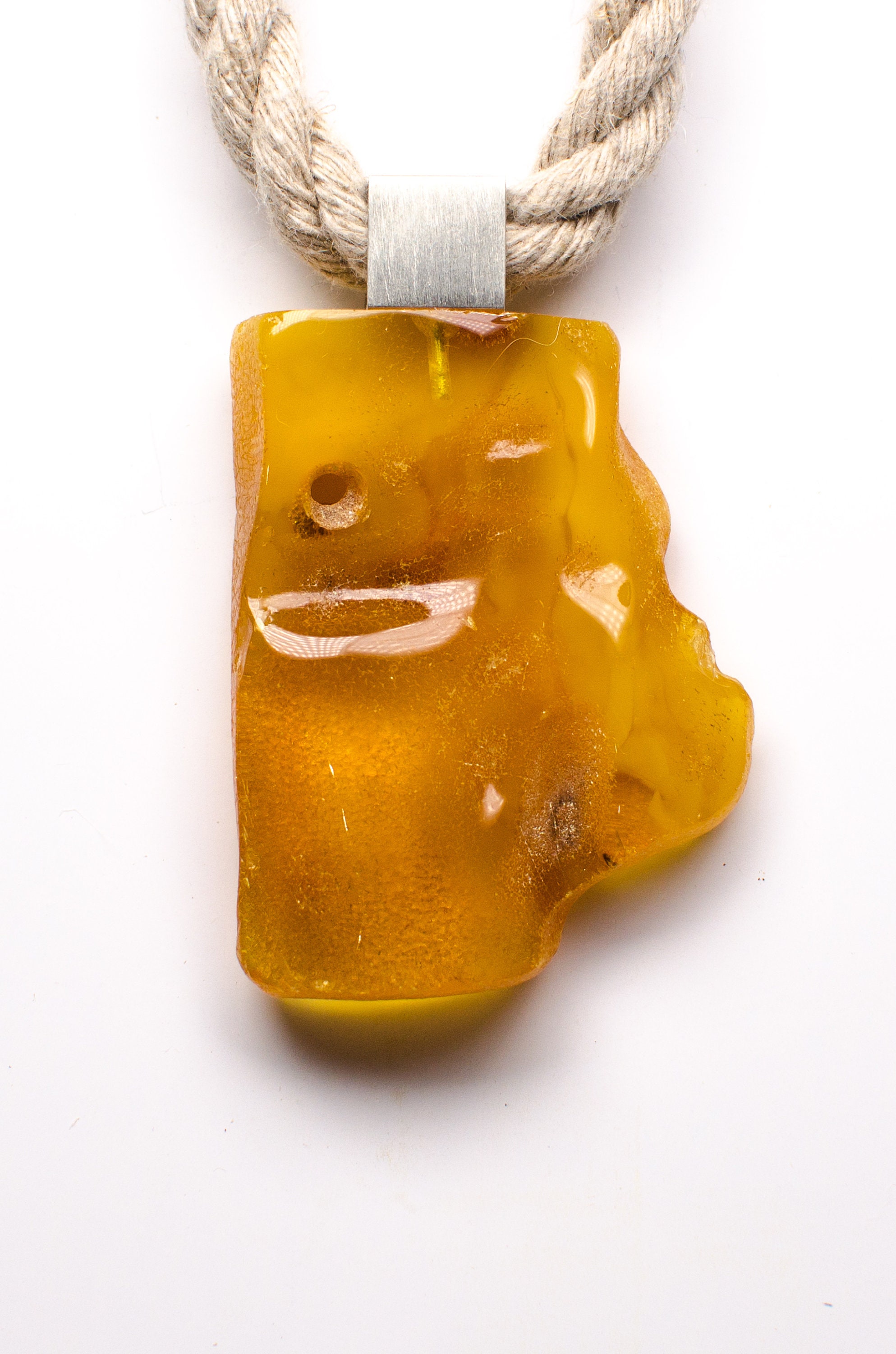 Amber Pendant, YELLOW Genuine Amberstone, Matte Sterling