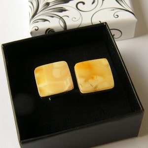 Cufflinks for Men, Baltic Amber, Silver 925, genuine Amberstone, milky, gelb,  NEW Handmade UNIQUE