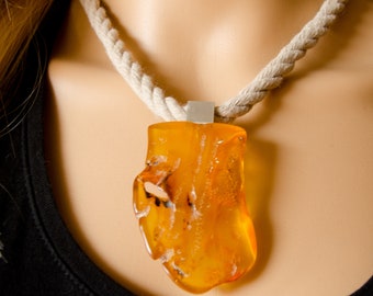Amber Pendant, genuine Amberstone, matte sterling Silver 925, yellow, for her, with gift box, modern design, handmade, New, UNIQUE