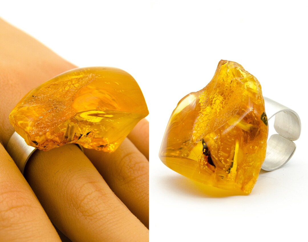 Amber Ring, Genuine Amber, YELLOW SUN, Sterling Silver 925, for Women ...