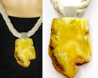 Baltic Amber Pendant, Sterling Silver, Handmade Yellow Gemstone