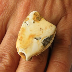 Ring, genuine Amber Ring matte Sterling Silver 925 YELLOW modern design, gift for she, giftbox,  Amber Jewelry UNIQUE