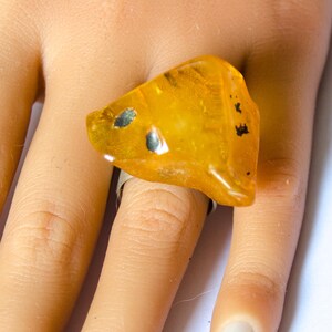 Baltic Amber Ring, Matte Sterling Silver, Square Yellow Gemstone image 2