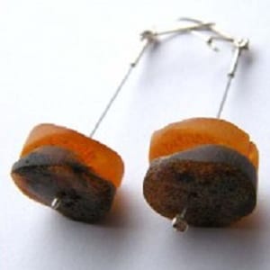 Earrings, Amber earrings, black, orange, matt, modern, genuine Amber, Silver 925, NEW, UNIQUE- Handmade