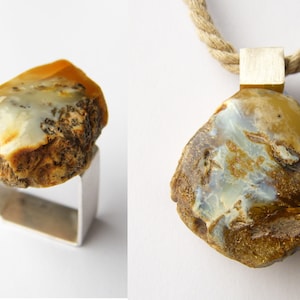 Jewelry Set, Blue Amber Pendant and Ring image 1
