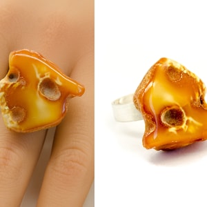 Ring, genuine Amber Ring matte Sterling Silver 925 BROWN modern design, gift for she, giftbox,  Amber Jewelry UNIQUE