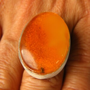 Amber Ring  dark ORANGE transparent, genuine amber, Sterling Silver 925, oval, modern, young design, for she, giftbox, bernsteinring, UNIQUE