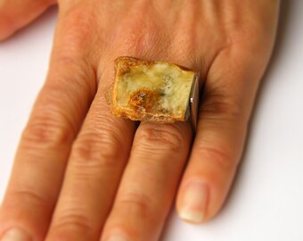 Anillo de ámbar de plata de ley - MARRÓN AMARILLO - ámbar auténtico de plata de ley, ambre, anillo, anillo de plata hecho a mano