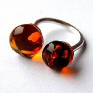 Two Beads Baltic Amber Adjustale Ring
